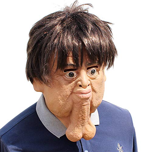 XISEZIUO Halloween Double Chin Latex Funny Head Mask, Adult Double Chin Human Realistic Head Mask, Breathable Face Covering Fancy Costume Accessory, Cosplay Carnival Face Mask Party, Unique Gift