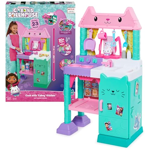 Gabby’s Dollhouse, Cakey Kitchen Set for Kids with Play Kitchen Accessories, Play Food, Sounds, Music and Kids Toys for Girls and Boys Ages 3 and up