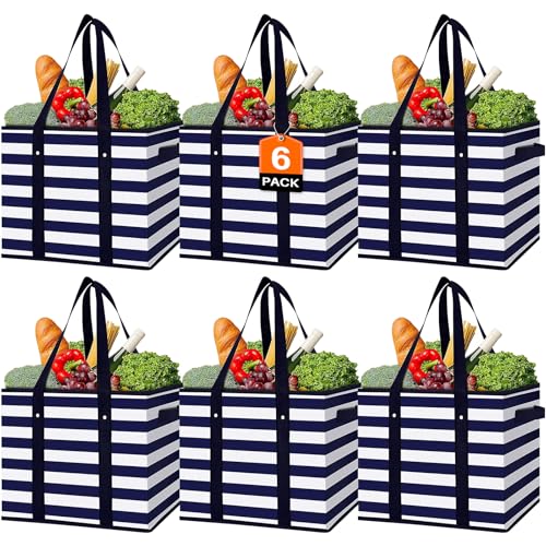 WISELIFE 6 Pack Reusable Grocery Bags Large Water Resistant Grocery Collapsible Heavy Duty Tote Bags for Shopping Picnic