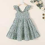 YOUNGER TREE Toddler Baby Girl Dress Summer Outfits Stripe Flutter Sleeve Smocked Dress Kids Causal Boho Dresses Clothes (4-5T, Green Floral Dress)