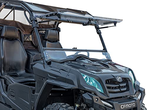 SuperATV Scratch-Resistant Flip Windshield for 2014+ CFMOTO UForce 500 | 1/4" Hard Coated Polycarbonate | Comes Preassembled | Can be Closed, Vented, or Fully Open | Made in the USA