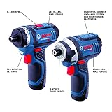 BOSCH 12V Max Cordless 2-Tool Combo Kit with Two-Speed Pocket Driver, Impact Driver and (2) 2 Ah Batteries (CLPK27-120)