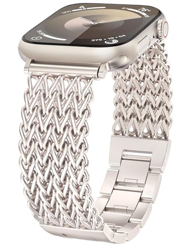 Minyee Compatible with Apple Watch Band 41/40/38/44/45/46/49/42mm Women, Dressy Stainless Steel Metal Chain Strap Designer Starlight Link Bracelet Wristband for iWatch Series 10 9 SE8 7 6 5 4 Ultra