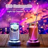 LAFEINA 4 Pack Light Up Cocktail Coaster, USB Rechargeable LED Drink Coasters Bar Beer Beverage Coaster Lights for Club,Wedding, Bar, Party Decoration, Colorful Light