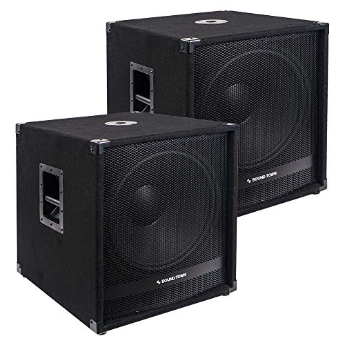 Sound Town Pair of 18" 2400W Powered Subwoofers with Class-D Amplifiers, 4" Voice Coils, High-Pass Filters (METIS-18PWG-PAIR)