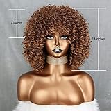 Xinran Brown Curly Afro Wig for Black Women,Short Kinky Curly Wig with Bangs,Synthetic Afro Full Hair Wig 14inch(Light Brown)