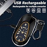 TIKIUKI USB Rechargeable Lighters Keychain Lighter Electric Lighter with Clock Flameless Windproof Plasma Arc Lighter Cute Cool Lighter Unique Lighter (Black)