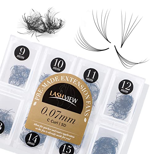 LASHVIEW 1000 Premade volume fans Mixed lengths 9-16mm loose Fans C, D Curl. Handmade eyelash extensions supplies Russian volume lash promade fan 5D,10D(0.07 5D C 9-16mm）