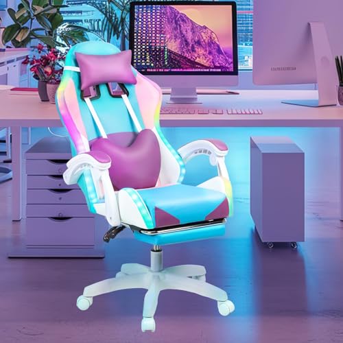 2025 New Gaming Chair, RGB LED Video Game Chairs High Back Reclining Ergonomic Computer Chair with Footrest & Massage Lumbar Height Adjustable Gaming Chairs for Adult Student Gamer Streamer Youtuber