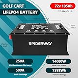 Entrinomy 72V(73.6V) 105Ah Lithium Golf Cart Battery, Built-in Smart 250A BMS, with Lithium Battery Charger, 6000+ Cycle Rechargeable LiFePO4 Battery Max 14.08 KW Power Output, Perfect for Golf Cart