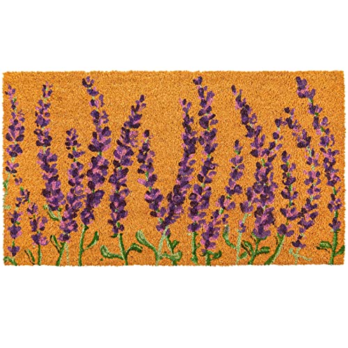 Juvale Floral Spring Coir Door Mat for Front Door, Entryway, 17x30 Lavender Flower Welcome Mat for Garden, Garage, Patio, Home, Porch Decor, Coco Coir Doormat