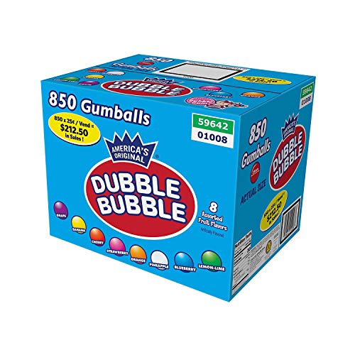 GUMBALLS - 1" DUBBLE BUBBLE CONCORD ASSORTED 850 COUNT Comes w/FREE display for vending machine