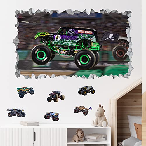 Super Monster Truck Wall Stickers, Multiple Posters, Peel and Stick Decals, 3D Effect Art Mural Car Decor Decoration, Kids Room Bedroom Playroom Sticker (Style 2)