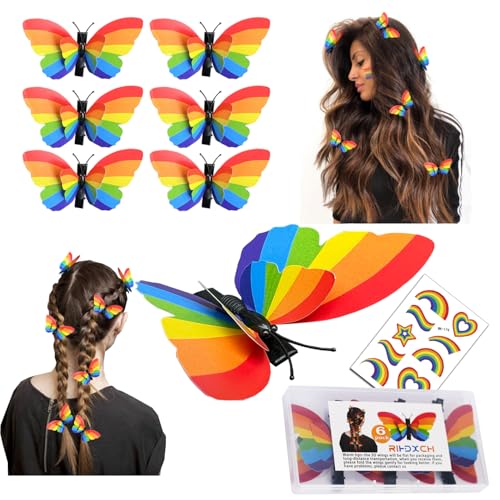 6 Pieces Gay Pride Day Rainbow Butterfly Hair Clip.Holiday Hair Accessories for Girls Women Wedding Birthday Gifts.LGBT Women Girls Party Parades Celebrations Festival Decorations