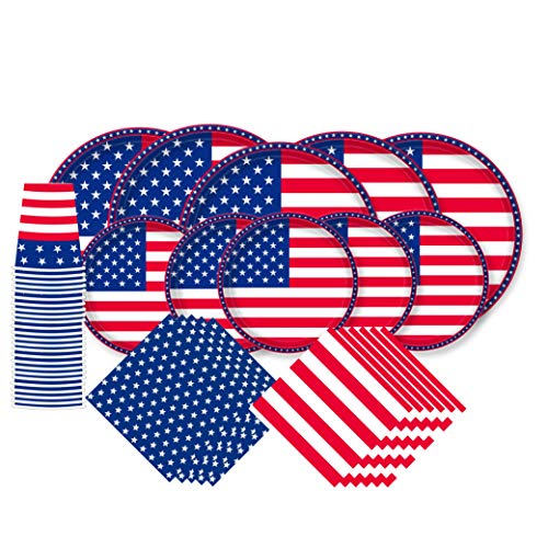 Gatherfun American Flag Patriotic Party Supplies Disposable Napkins Paper Plates and Paper Cups for Veterans Day Election Day 4th of July Independence Day Decorations, Serve 25