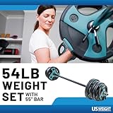 US Weight 54 LB Perfect Barbell Weight Set for Home Gym with 55” padded Bar, Adjustable Weights for Exercise, Lifting and to Build Muscle