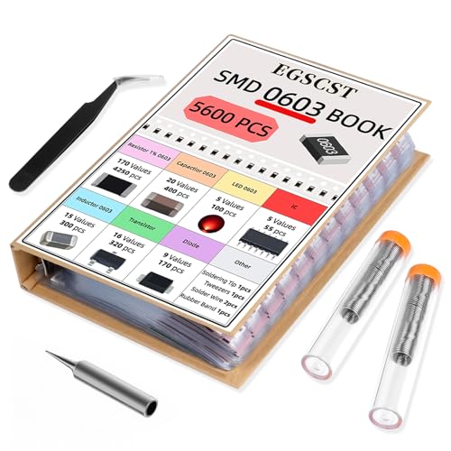 EGSCST 5600PCS 0603 SMD Resistor Kit from 0Ω to 10MΩ 1%, SMT Electronics Component Assortment Book with Resistors, Capacitors, Diodes, Transistors, IC, Inductors, LEDs Sample Books for DIY and Repair