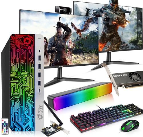 HP G3 RGB Gaming Desktop PC - Intel i7 6700, 32GB DDR4 Ram, 1TB SSD, NVIDIA GTX 1050 Ti, New Dual 24" Monitors - Prebuilt Gaming Computer, RGB Set, Webcam, Built-in WiFi + BT, Windows 10 Pro (Renewed)