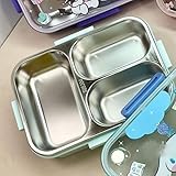 Roffatide Cartoon Cute Kuromi Printed All-in-One Bento Boxes with Spoon Fork Kawaii 4-Point Lock Type Lunch Box Containers for Food Fruit Snack