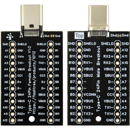 naughtystarts USB Type-C Breakout Board Male and Female Plug 24 Pin Full Pins Output Gold Plated PCB USB C Port Replacement (1pcs Male Plug + 1pcs Female Plug)