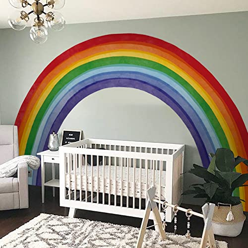 astrkiz Fabric Large Rainbow Wall Decals Peel and Stick, Precut Original Hand Drawn Colorful Vigor Watercolor Full Rainbow Wall Sticker Decor for Kids Bedroom Living Room Playroom, 75" X 43.3"