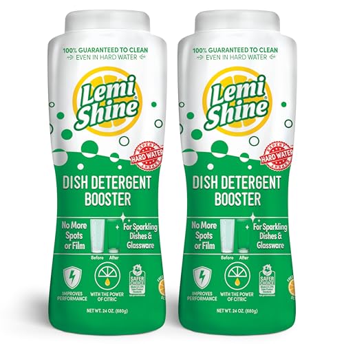 Lemi Shine Dish Detergent Booster, Hard Water Stain Remover, Multi-Use Citric Acid Cleaner 24 oz, Pack of 2
