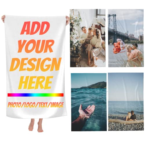 HANJWANET Custom Beach Towels Personalized Sand Free Microfiber Towels Add Your Customized Photo Picture Text Logo Beach Quick Dry Pool Towel for Travel Swimming Sports (Vertical)