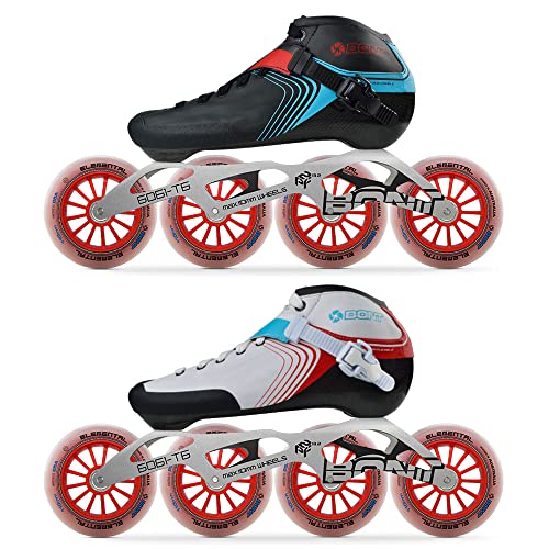 Bont Skates - Inline Speed Skating Racing Skates - GT4 Skate Boots + 6061 Frame + Elemental Wheels + ABEC5 Bearings (Black/Blue, 4.5 (100mm))