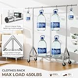 HYSEYY Heavy Duty Clothes Rack Load 450 LBS, Metal Garment Rack, Standing Rolling Clothing Rack for Hanging Clothes with Sturdy Wheels & Shelves, Portable Closet Wardrobe Rack,Sliver