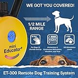 E-Collar - ET-300-1/2 Mile Remote Waterproof Trainer Mini Educator Remote Training Collar - 100 Training Levels Plus Vibration and Sound - Includes PetsTEK Dog Training Clicker