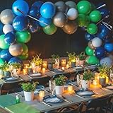 Blue and Green Balloon Garland Kit Dark Green Navy Blue Dark Blue Balloons Arch with Ribbon for Boy Girl Jungle Theme Party Birthday Baby Shower Wedding Graduation Anniversary Background Decorations