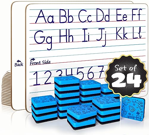 Scribbledo 24 Pack Double Sided Whiteboard Lined Dry Erase Boards for Kids Ruled Writing Board Handwriting Practice for Kids Small White Board Dry Erase Board 9x12 Dry Erase Board with Lines