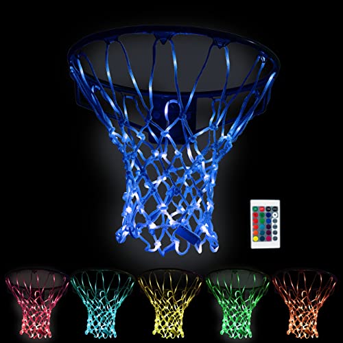 Rukket Basketball Light Up Hoop Net, Change Colors with Remote, Heavy Duty LED Replacement Basketball Nets, Fits Outdoor Indoor 12 Loops Rim, Glow in The Dark Neon Basketball Hoop