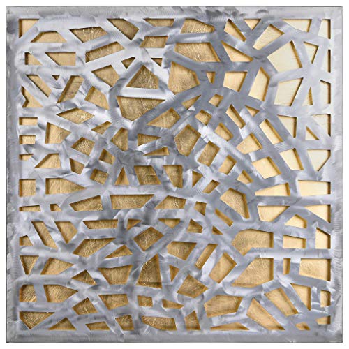 Empire Art Direct "Gold Enigma Polished Steel Sculpture Abstract Wall Art with Gold Leaf,Ready to Hang,Living Room, Bedroom ＆ Office (PSL-19308-3232)