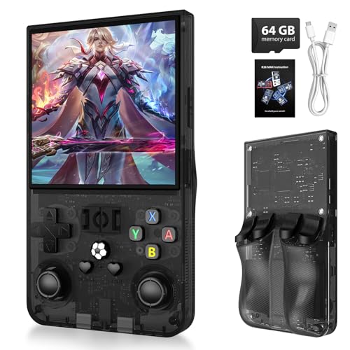 R36MAX Handheld Game Console,4.0 Inch IPS Screen Linux System with 64GB TF Card,Retro Gaming Console Built in 18000+ Games,Portable Handheld Video Games for Kids and Adults,4000mAh Battery (Black)