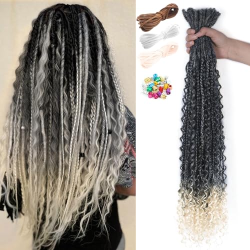 WIGNEE 24 Inches Double Ended Dreadlock Extensions (20 Strands, 1B/613) - Synthetic Braid in Dreadlock Extensions for White Women, Boho Style, Adds Hair Length & Volume