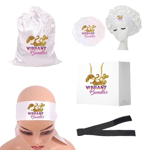 Custom Logo Silk Bonnet for Sleeping & Satin Wig Storage Bags with Drawstring & Silk Satin Edge Laying Scarf Band & Edge Melt Elastic Band for Wigs & Paper Bags (Provide Your High-resolution Logo)