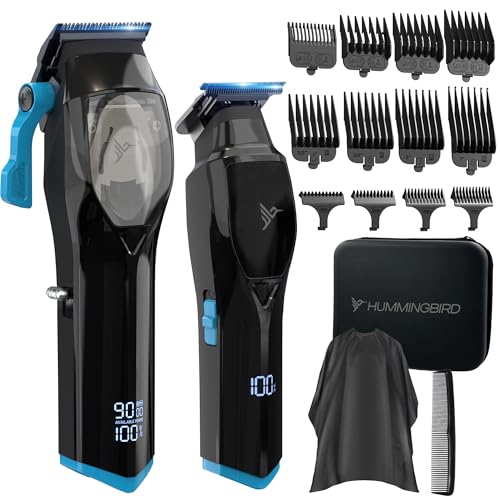 HUMMINGBIRD™ Pro Series Hair Clippers and Trimmer Set – 9000 RPM Magnetic Motor, DLC Blade, Zero-Gapped T-Blade Trimmer, Cordless USB-C Rechargeable, Super Torque, Carry Case, Professional Barber Kit