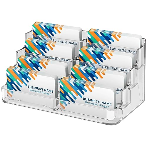 MaxGear Acrylic Business Card Holder for Desk Multiple Business Card Holders, Premium Cards Stand for Workspace, Clear Plastic Display Holder with 4 Tier for Office, 8 Pocket, 400 Cards Capacity