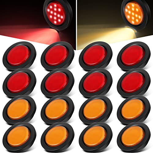 Retisee 16 Pcs 2.5 Round Clearance Lights 13 LED Front Rear Side Marker Indicators Lights Waterproof 12V Sealed Flush Mount Marker Lamps for Truck RV Car Bus Trailer Van Caravan Boat(Red, Amber)