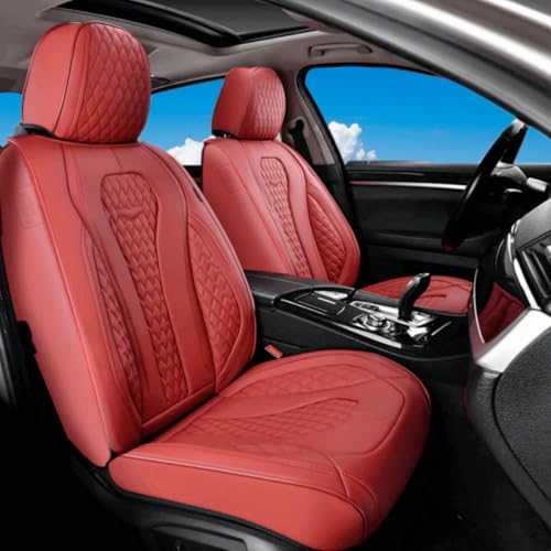 Coverado Car Seat Covers Full Set, Seat Covers, Car Seat Cover, Car Seat Covers Front Seats Back Seat Cover, Waterproof Car Seat Cushion, Leather Red Seat Cover Seat Protector Universal Fit Most Cars