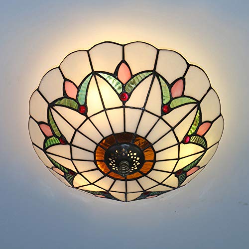 Skyweel Tiffany Style Ceiling Light Vintage Stained Glass Flush Mount Ceiling Lighting Fixtures Lamps (12 Inch W)