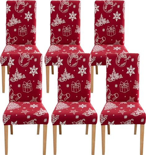 Comfy Gate 4, 6, 8 Pcs Snowflakes Dining Chair Covers, Christmas Chair Covers for Dining Room, Extra Soft Chair Cover for Parson Chair, Printed Dining Room Chair Slipcovers Set of 4, 6, 8