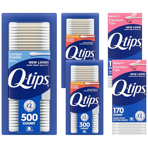 Q-tips Cotton Swabs, Variety Pack, Original, Hygiene Shield and Precision Tips for Home, First Aid and Beauty Care, Made with 100% Cotton, 1140 Count
