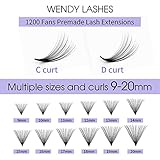 WENDY Lashes Premade Fans Eyelash Extensions 1200PCS Eyelash Extension 20D Volume Lash Extensions Loose Promade Fans D Curl Mixed 9-20mm Pointed Base Pre Made Lashes(1200PCS-20D-0.07-D, 9-20mm mixed)