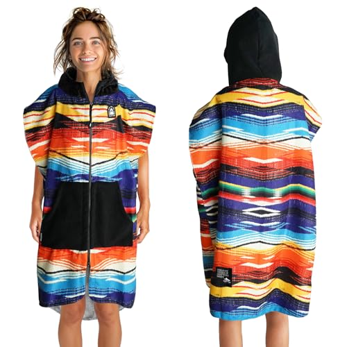 Pilotfish Surf Poncho Changing Robe Towel - Hooded, Zippered Towel Poncho for Beach, Surfing, Swimming | 2 Front Pockets, Machine Washable, (Serape, Medium)