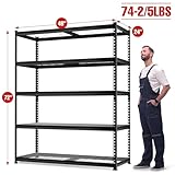 WORKPRO 5-Tier Metal Shelving Unit, 48”W x 24”D x 72”H, Heavy Duty Adjustable Storage Rack, 4000 lbs Load Capacity (Total), for Garage, Basement, Warehouse, Workshop