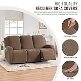 KinCam Recliner Covers, Stretch Reclining Chair Covers, Recliner Sofa Slipcovers Stripe Jacquard Recliner Couch Covers Furniture Protector Covers for Pet Kid (3 Seater, Light Coffee)