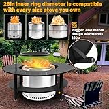 Femotic 48’’ Fire Pit Surround Tabletop with Adjustable Grill, Compatible with Solo Stove Bonfire/Yukon/Ranger, Tiki. Smokeless Wood Fire Pit Surround with Firewood Storage Shelf, Surface Coated Steel