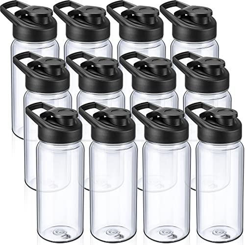 Mimorou 12 Pcs Plastic Sports Bottles 17 oz Reusable Water Bottles Bulk Portable Sports Drink Cups Pack with Handle for Kids Adults School Teams Gym Hike Camping Cycling(Clear)